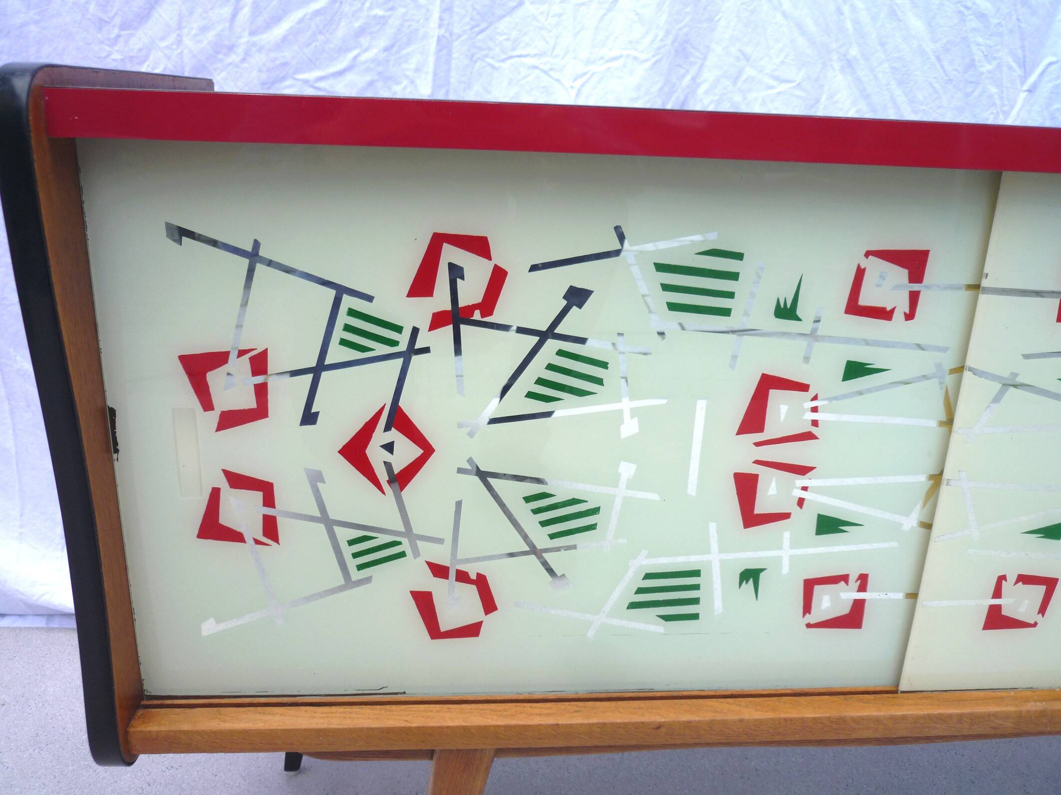 Vintage sideboard with 2 sliding glass doors