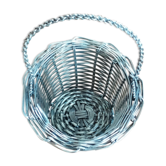 Basket with braided silver metal wire handle