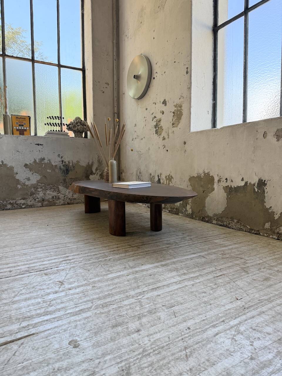 Table basse années 50 plateau bois exotique XXL