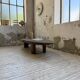 Table basse années 50 plateau bois exotique XXL