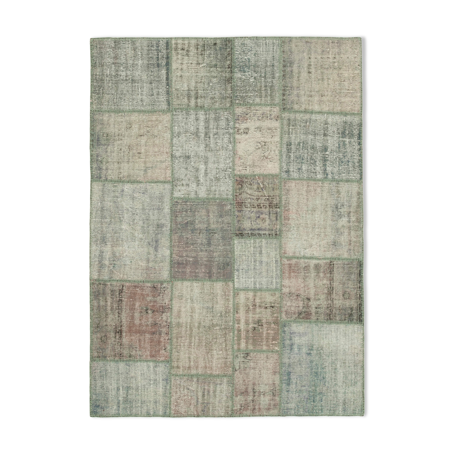 Handwoven oriental overdyed 176 cm x 243 cm grey patchwork carpet