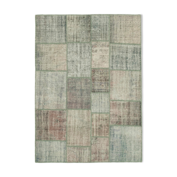 Handwoven oriental overdyed 176 cm x 243 cm grey patchwork carpet