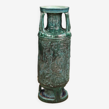 Great Italian green glazed terracotta vase from 60s