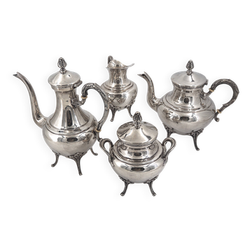 Silver-plated café service set of 4 pieces in Louis XVI style with ribbons, very good condition.
