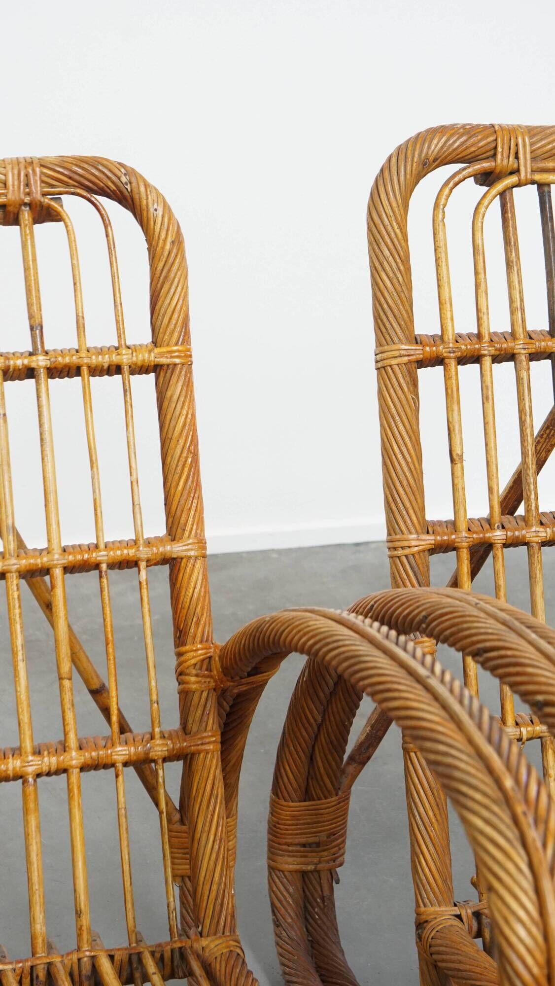 Set of 2 French Rattan Vintage Design Armchairs from the 1950s
