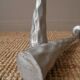 Pair of brushed aluminum candle holders sculpted contemporary brutalist design handmade sculptures