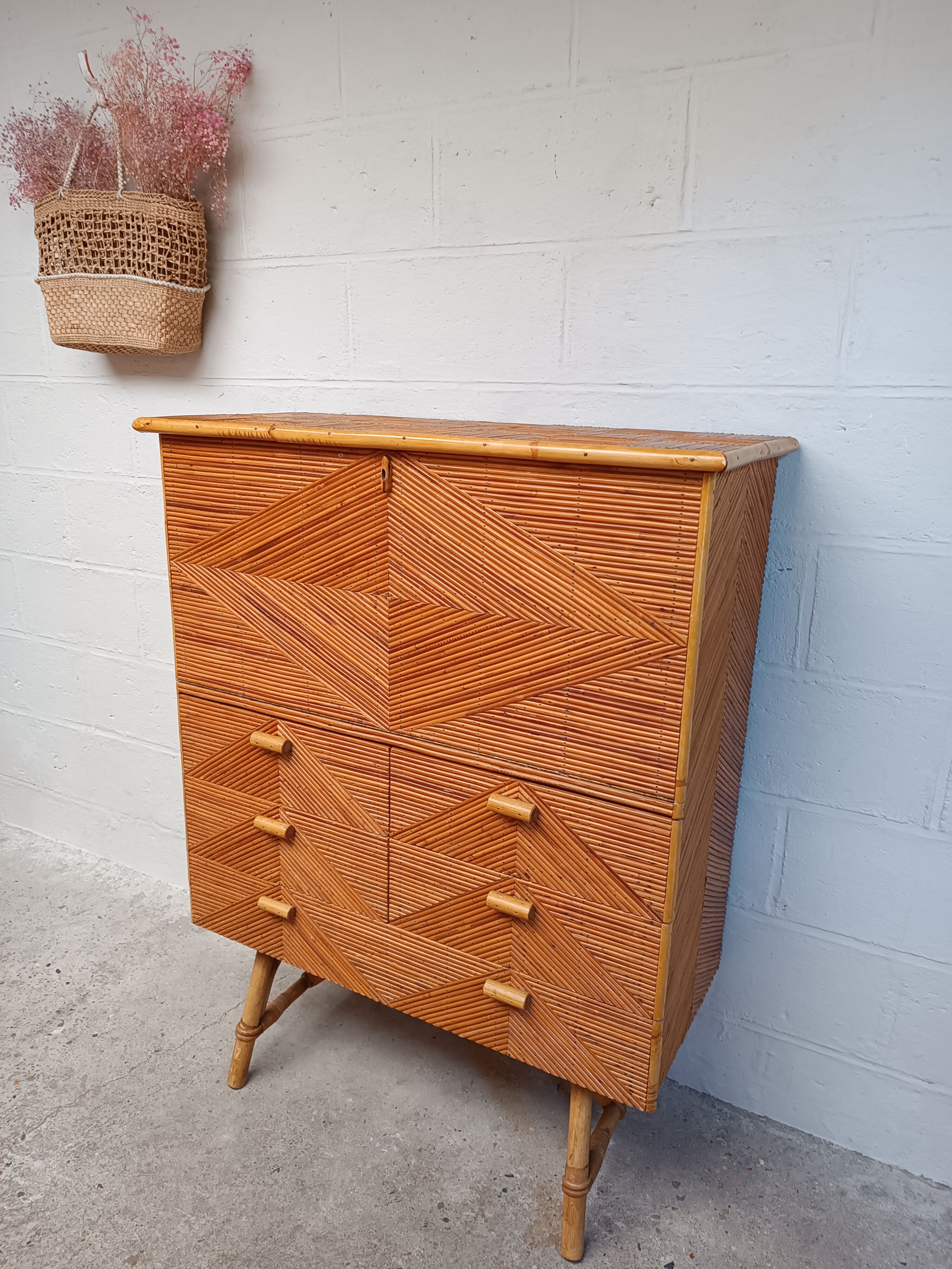 Bamboo and rattan secretary 50s / 60s