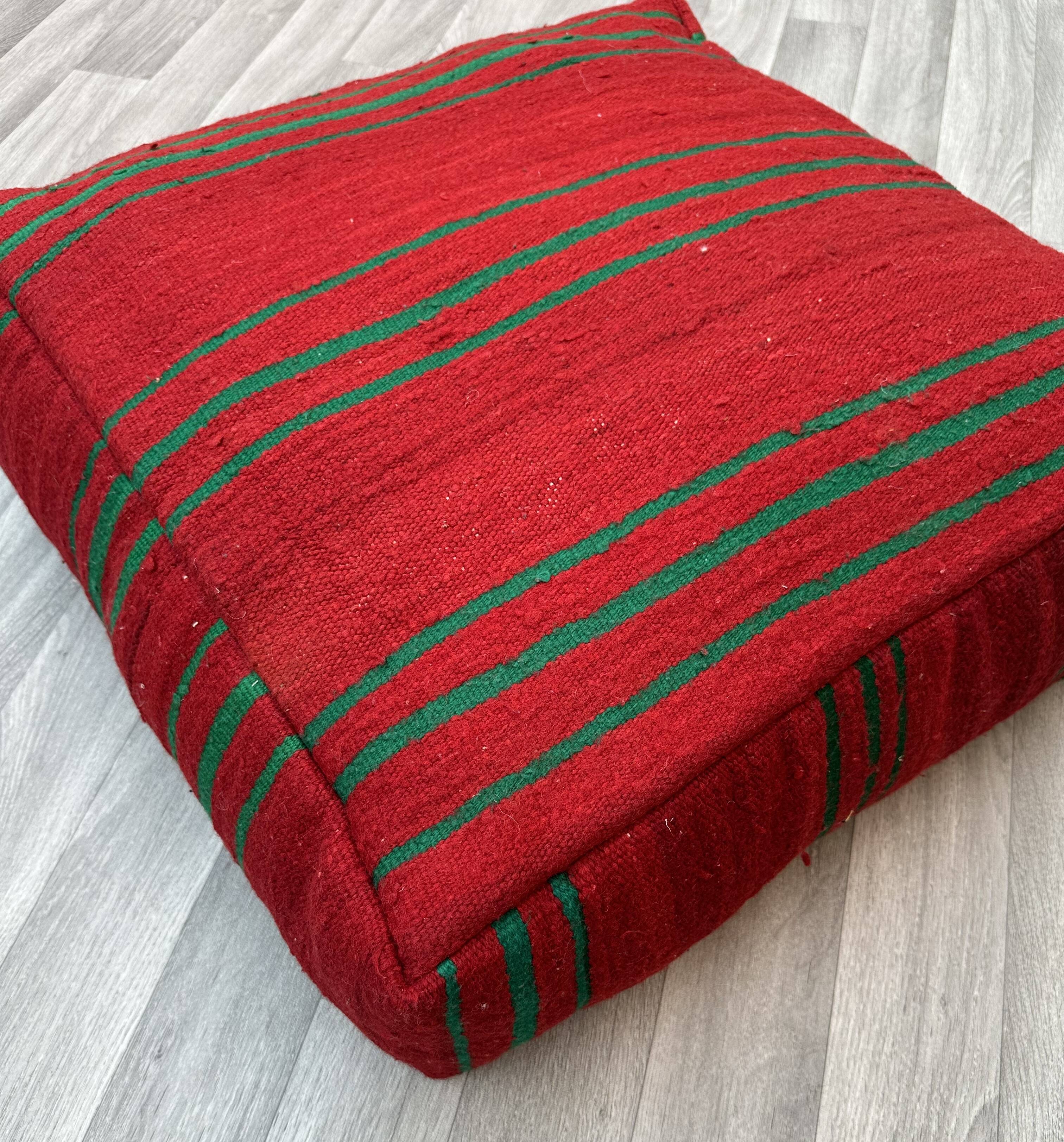 Moroccan Ottoman Pouf - Berber Cushion Cover - Decorative Cushions - Red Moroccan Cushion
