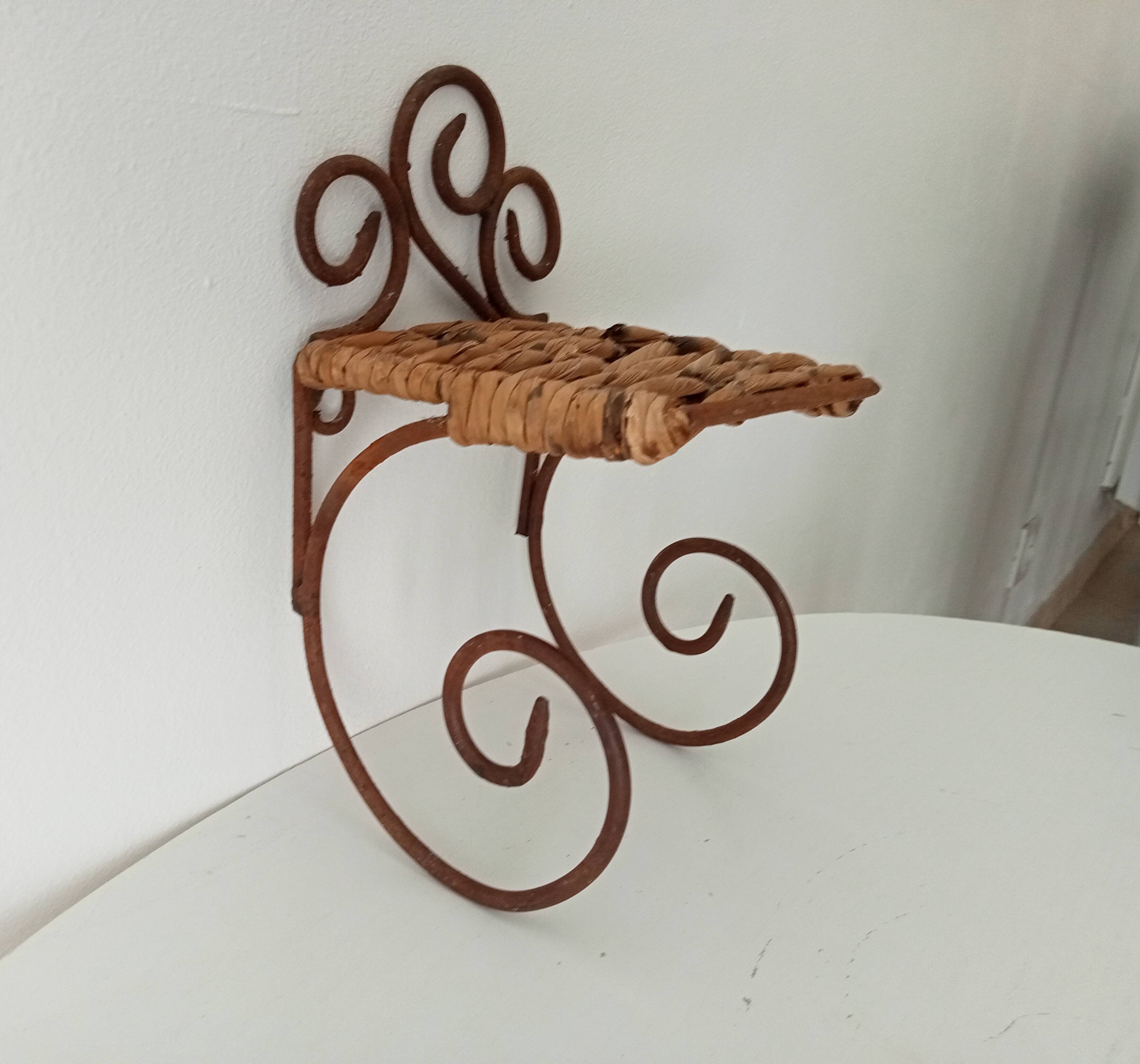 Antique wrought iron wall shelf