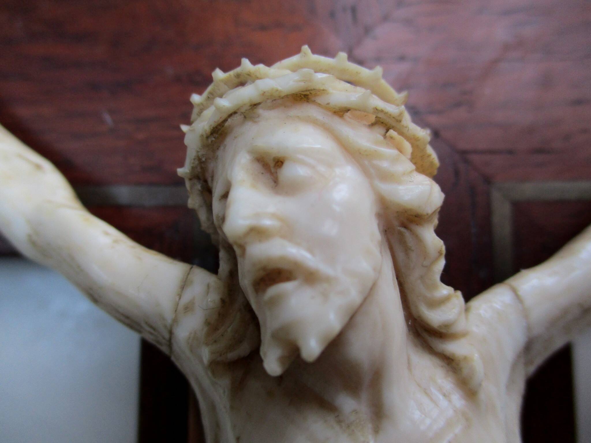 Crucifix 19th century wood brass - carved Christ