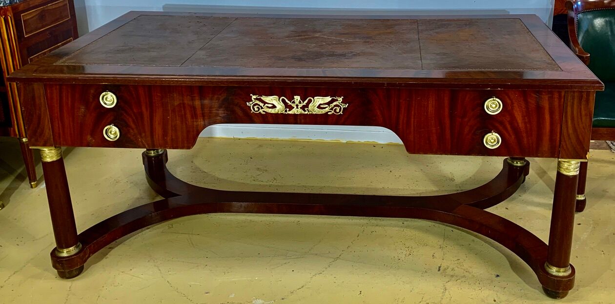 Empire flat desk, mahogany, double-sided, gilded bronzes
