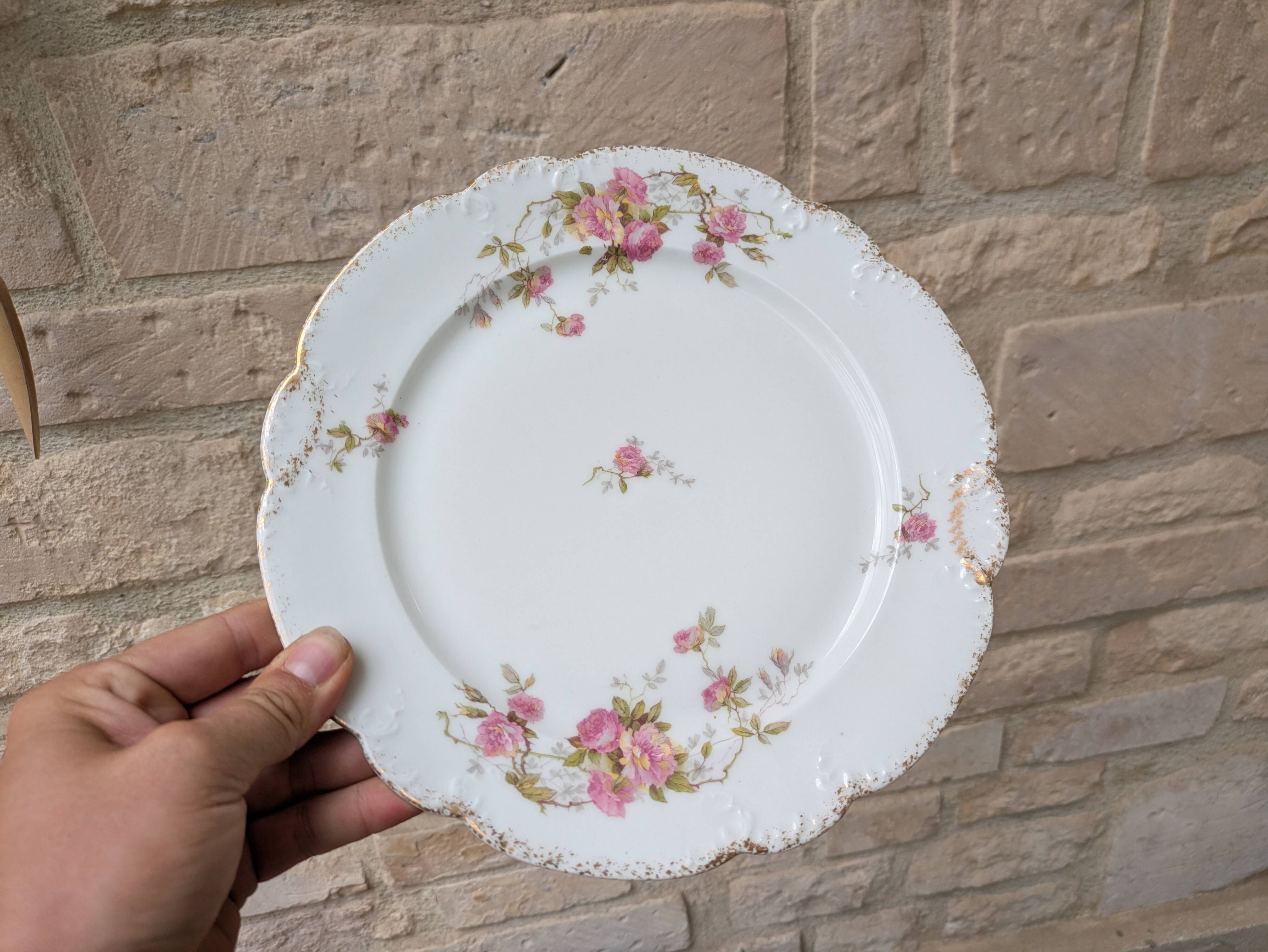 Porcelain plate with floral decoration, gilding, and relief MR France 25.5cm