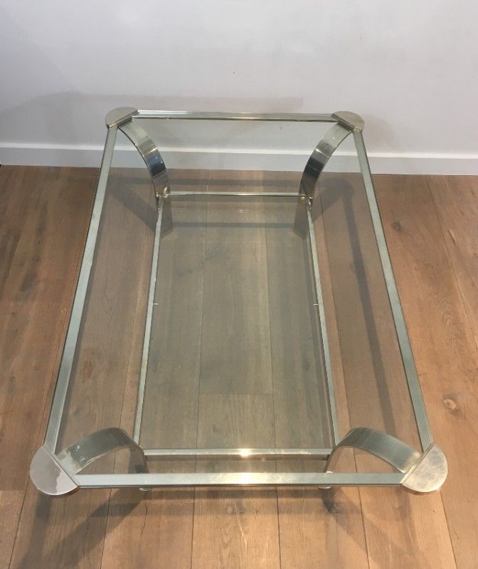 Large designer coffee table in chrome with glass tops
