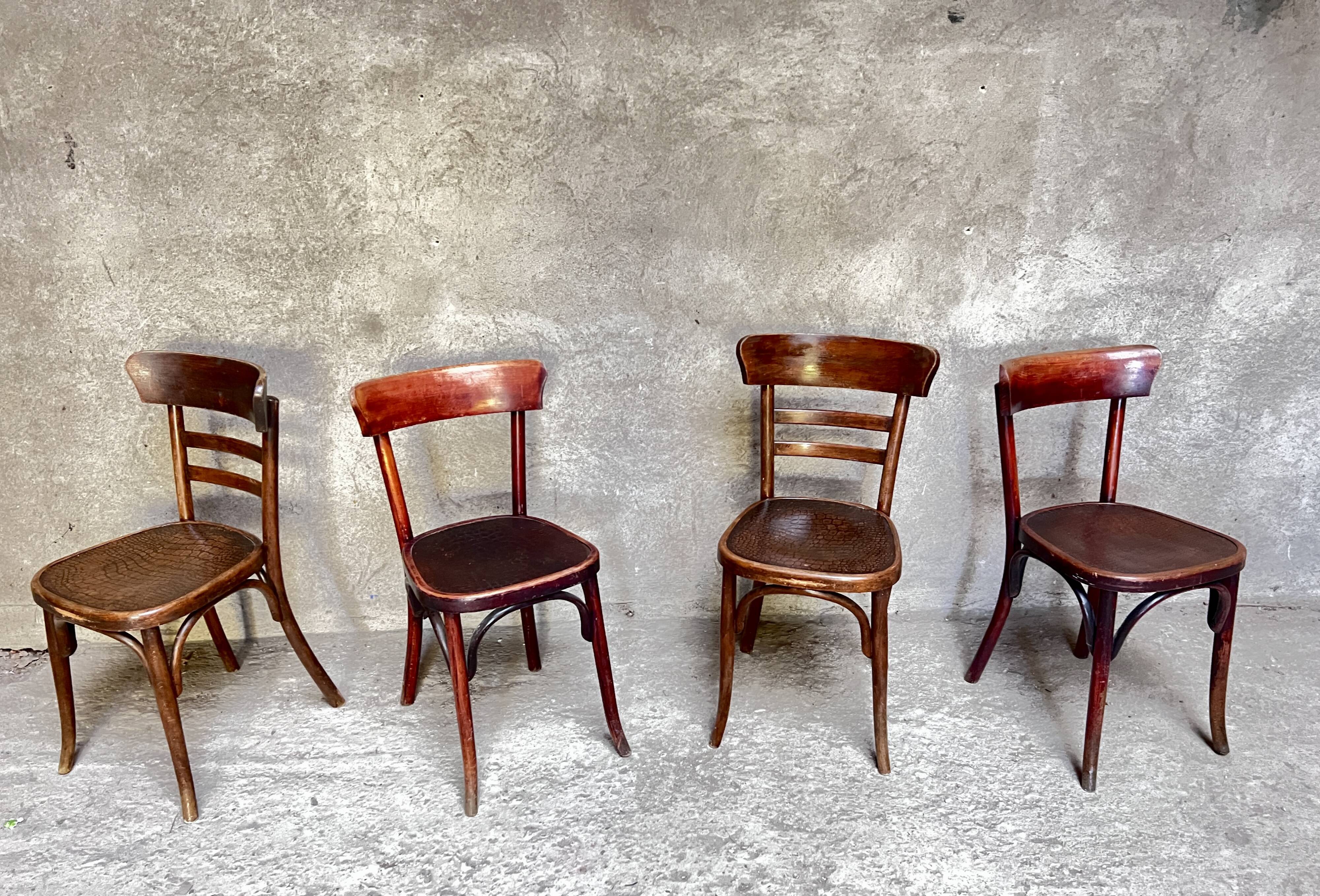 Set of 4 Fischel bistro chairs crocodile model 1930