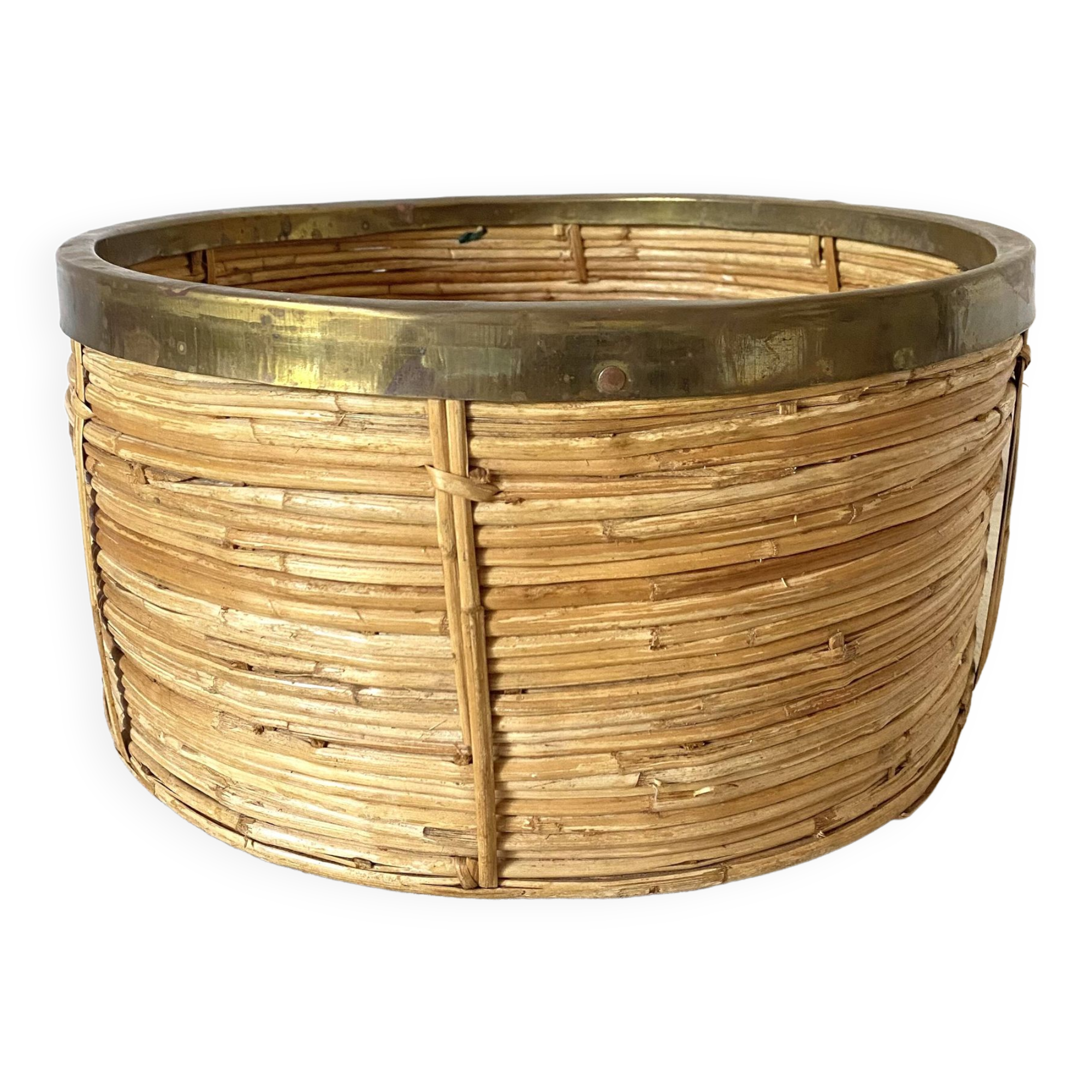 Rattan and brass basket 34 cm