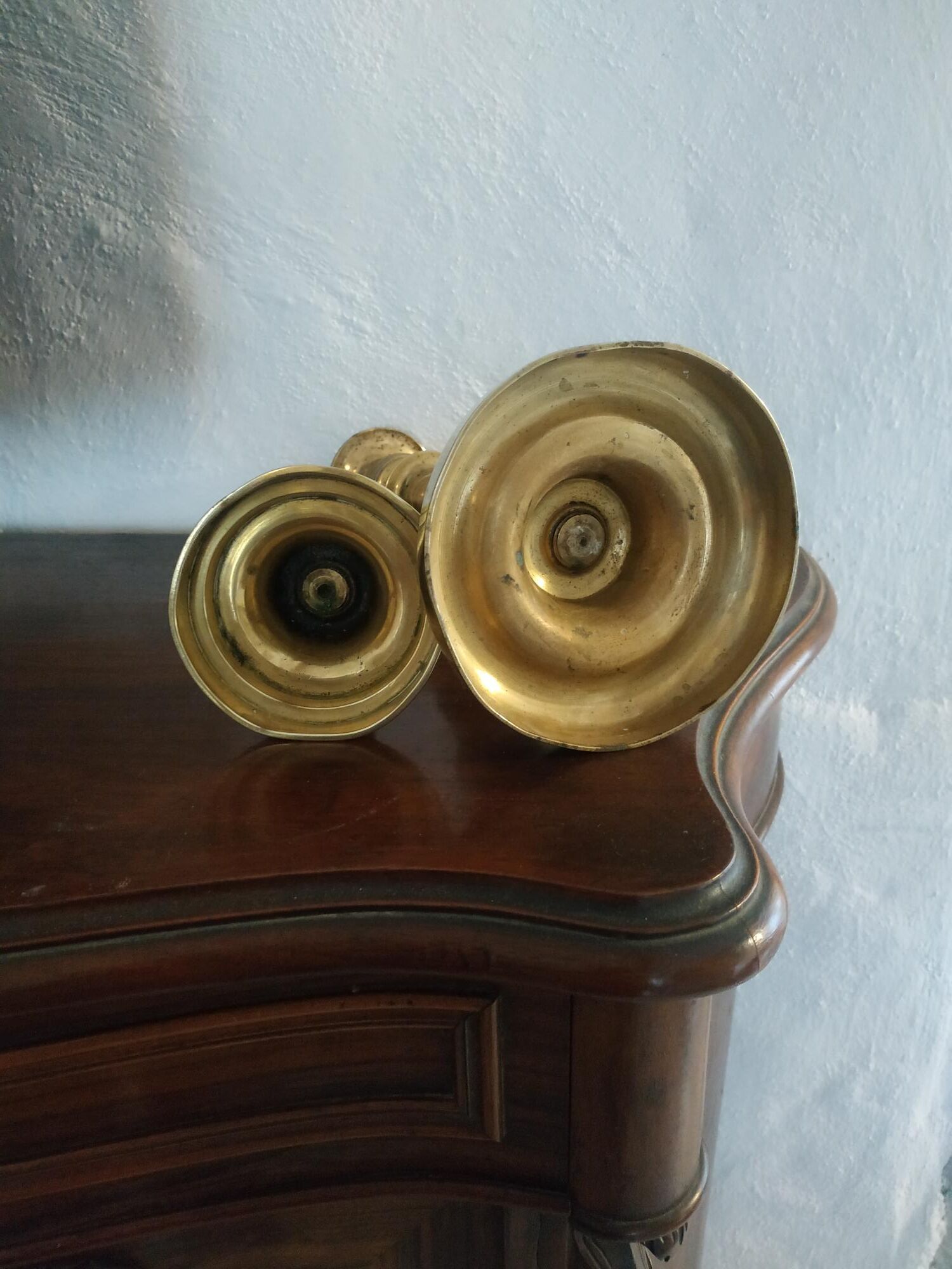 Set of 2 old brass candle holders