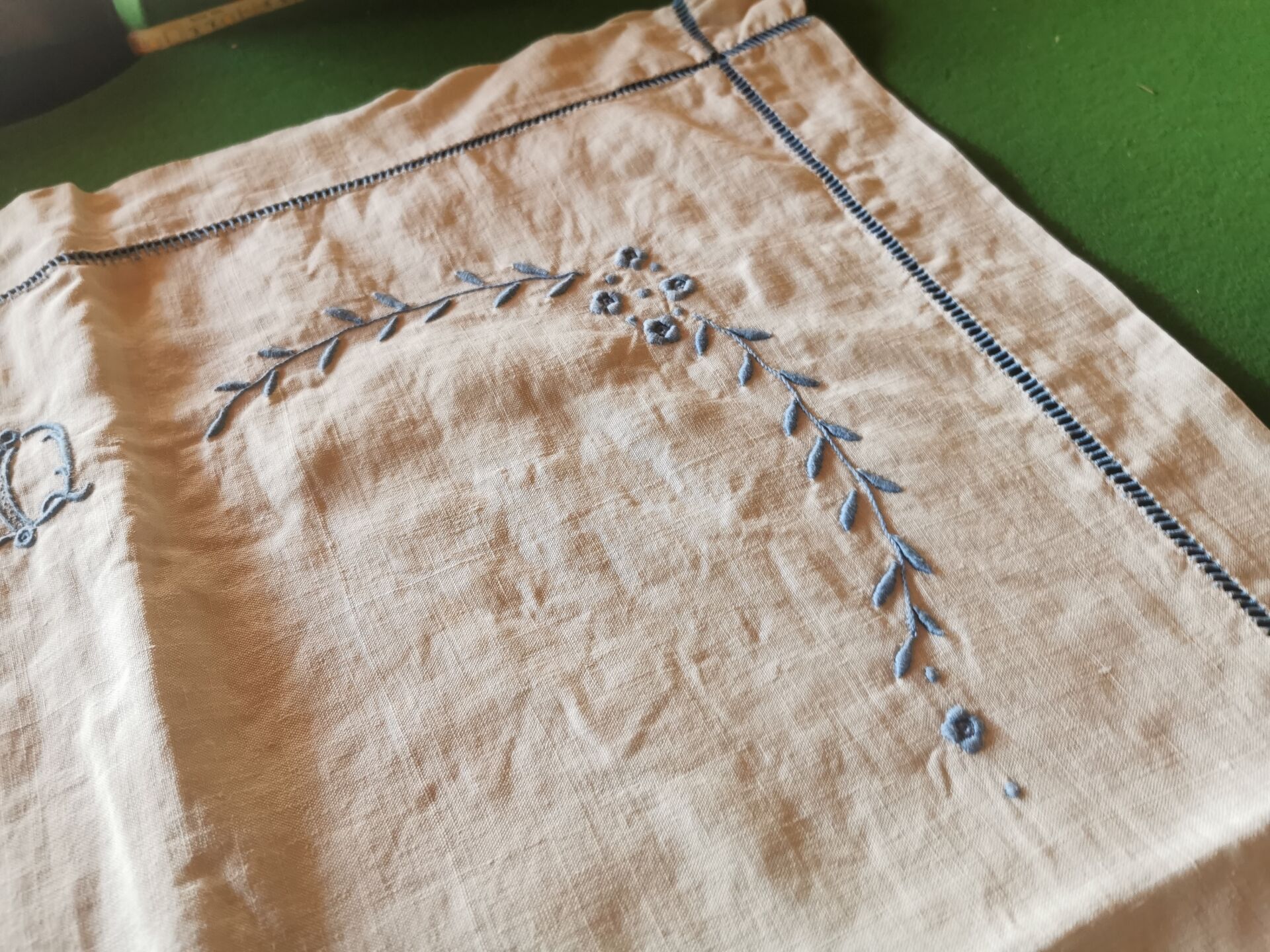 Pair of antique linen pillowcases with monogram