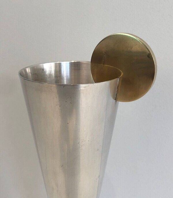 Flûte à champagne en métal argenté et laiton