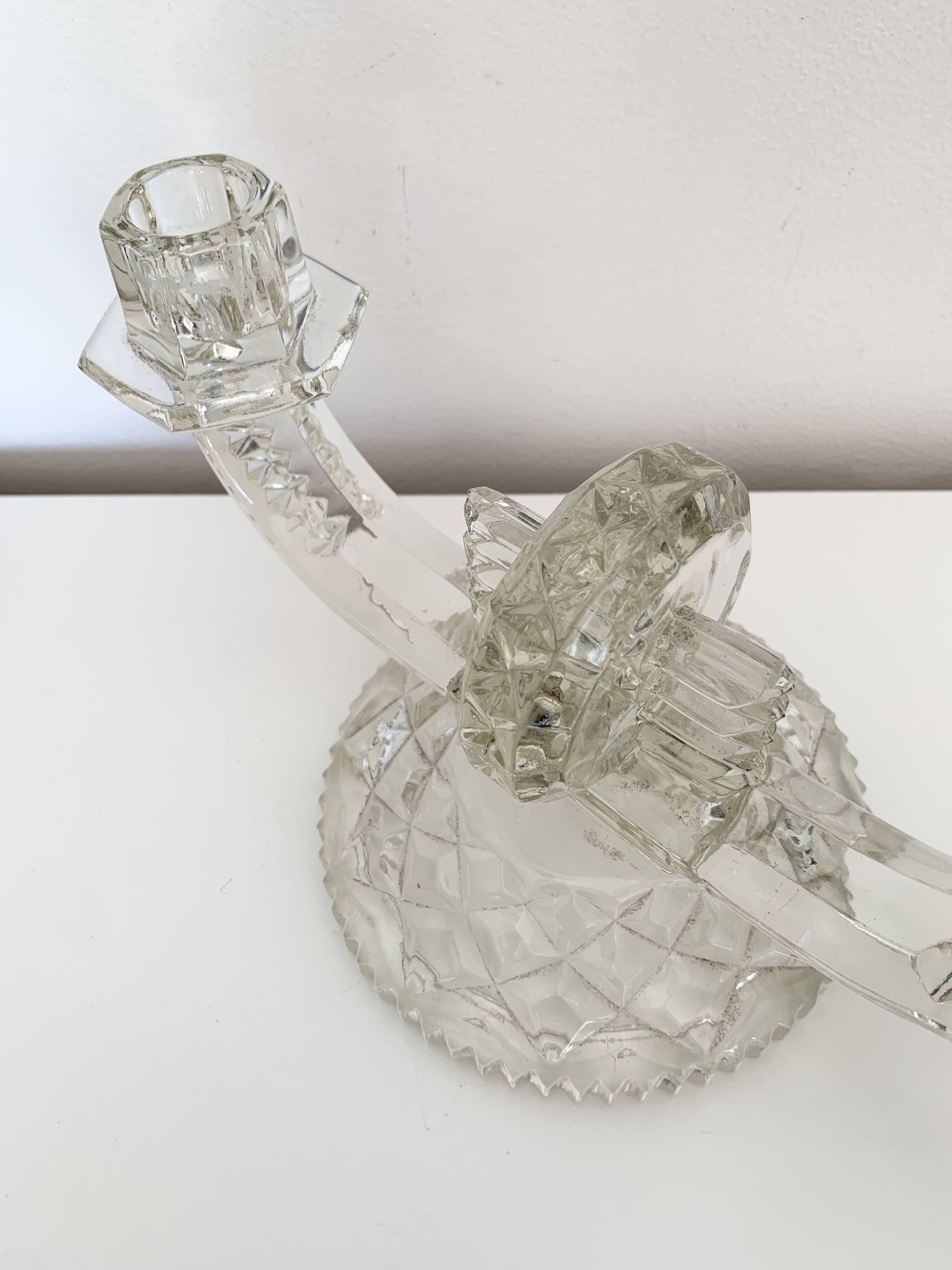 Czechoslovak moulded glass candlestick