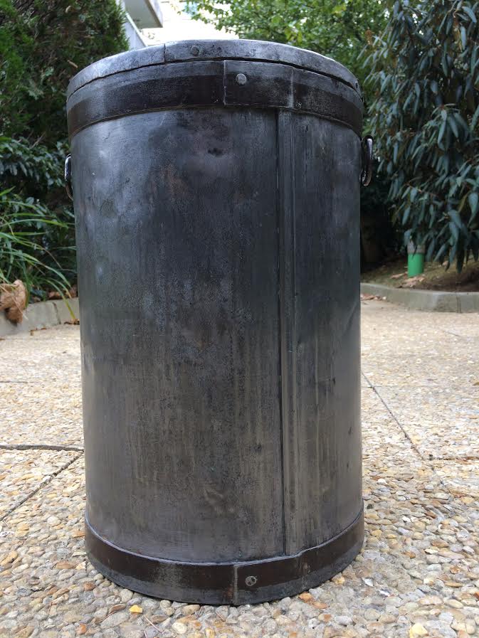 Round box industrial metal barrel with solid padlock