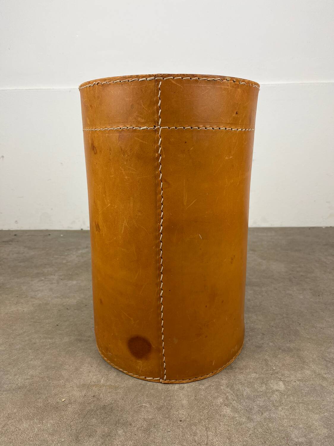 Danish leather wastepaper basket by Torben Orskov in Adnet style