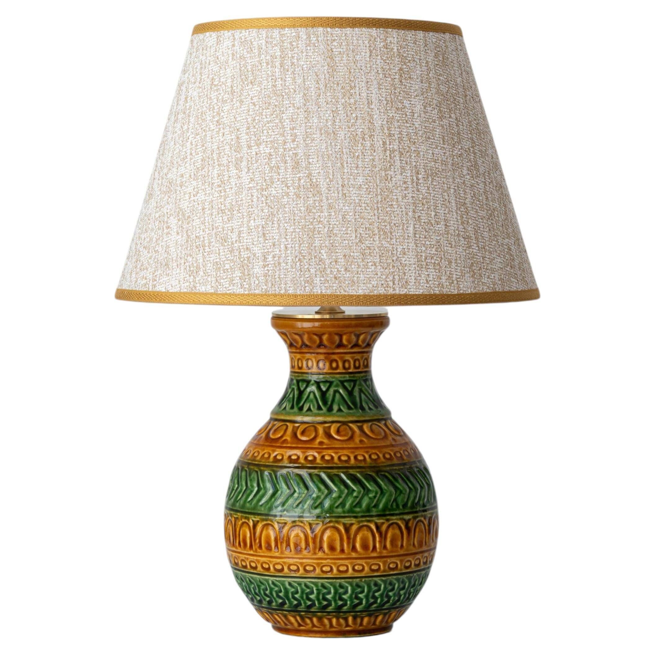 Bitossi Style Table Lamp, Ochre Green Ceramic, Earth Tones, 1960s-1970s