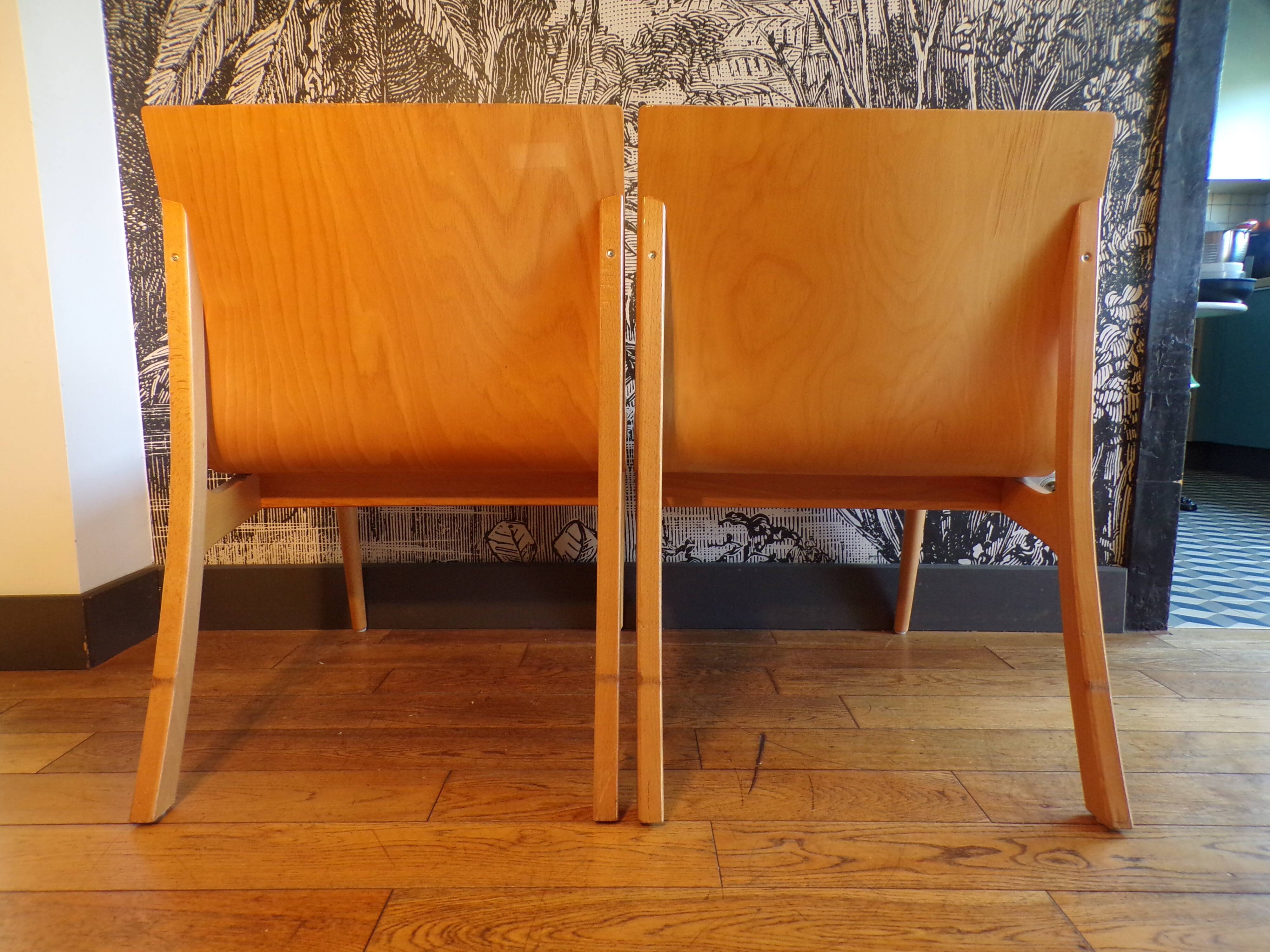 Pair of Scandinavian armchairs in thermoformed wood