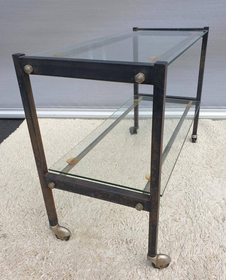 Vintage 1960s metal and glass rolling table