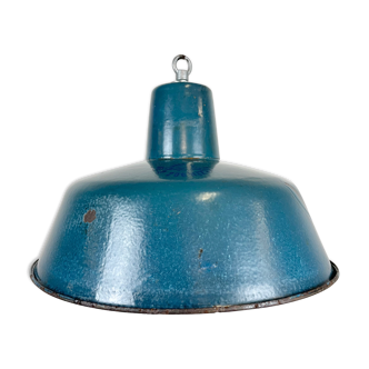 Industrial Blue Enamel Factory Pendant Lamp, 1960s