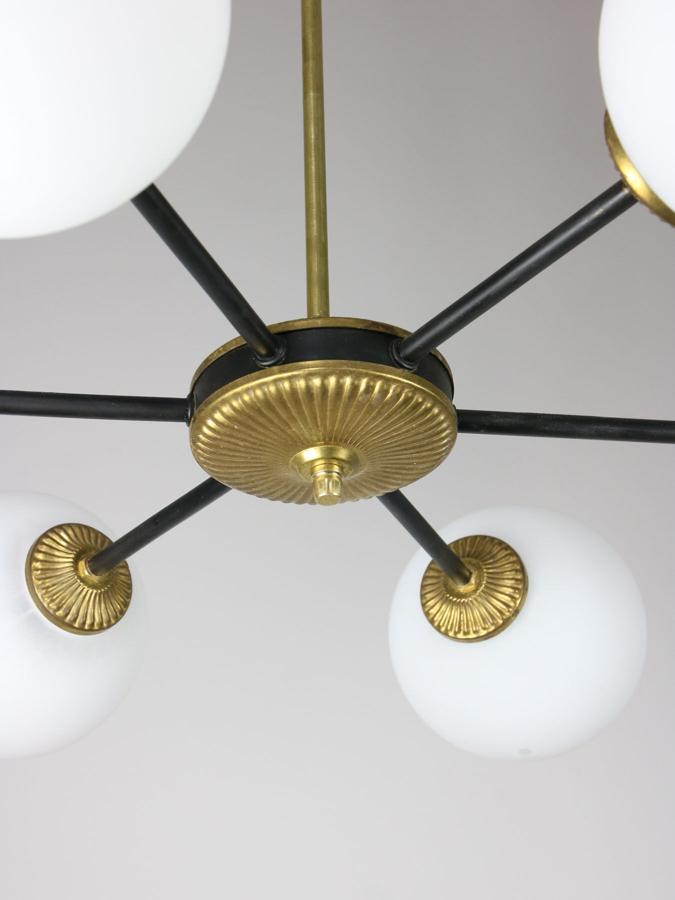 Mid-century sputnik brass and opaline glass chandelier