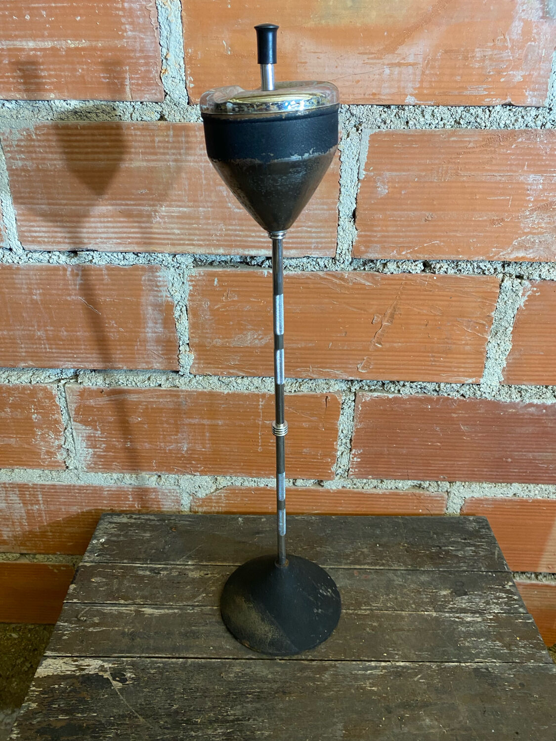 Vintage Cast Iron Stand Ashtray + Chrome Metal Arm