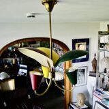 Vintage tri-color chandelier in lacquered steel and brass