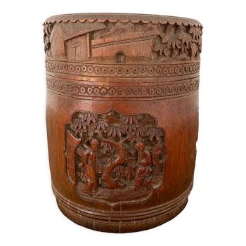 Chinese pot carved wood#Asie #tribal