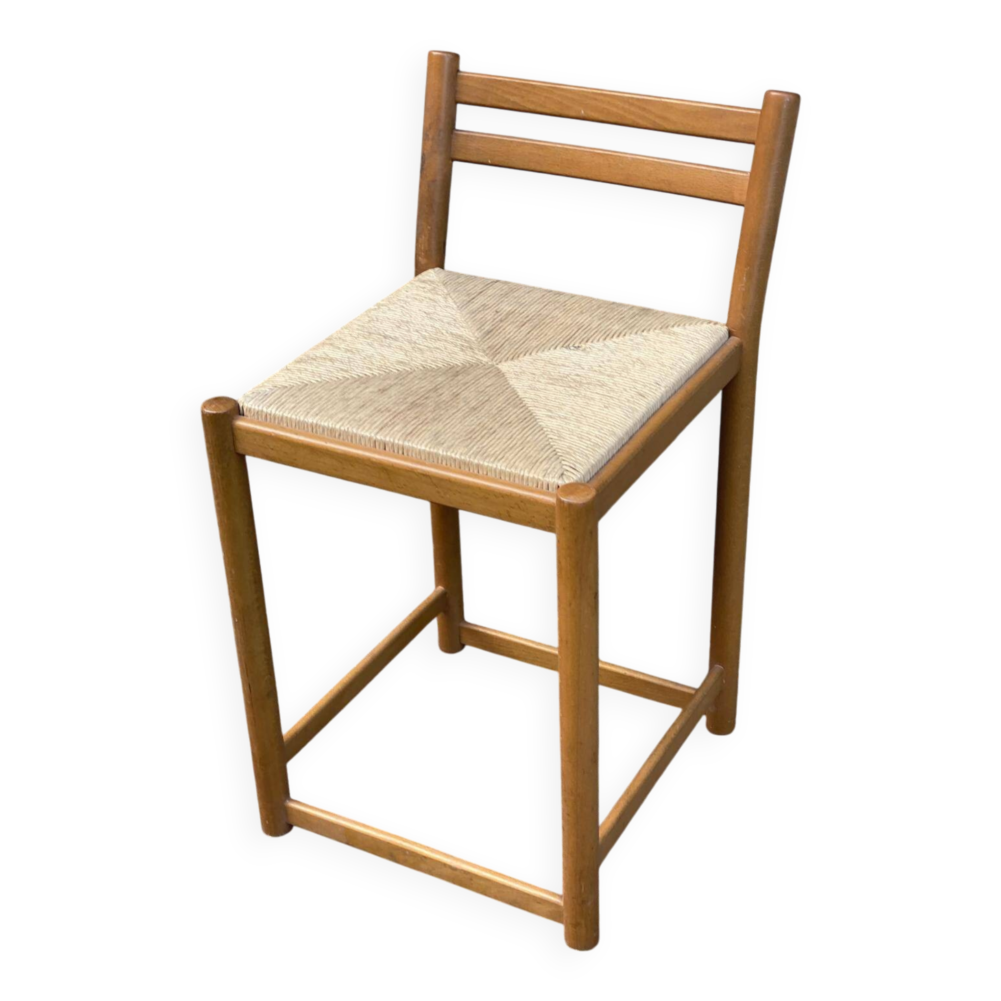 Solid wood and straw stool 50cm