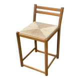 Solid wood and straw stool 50cm
