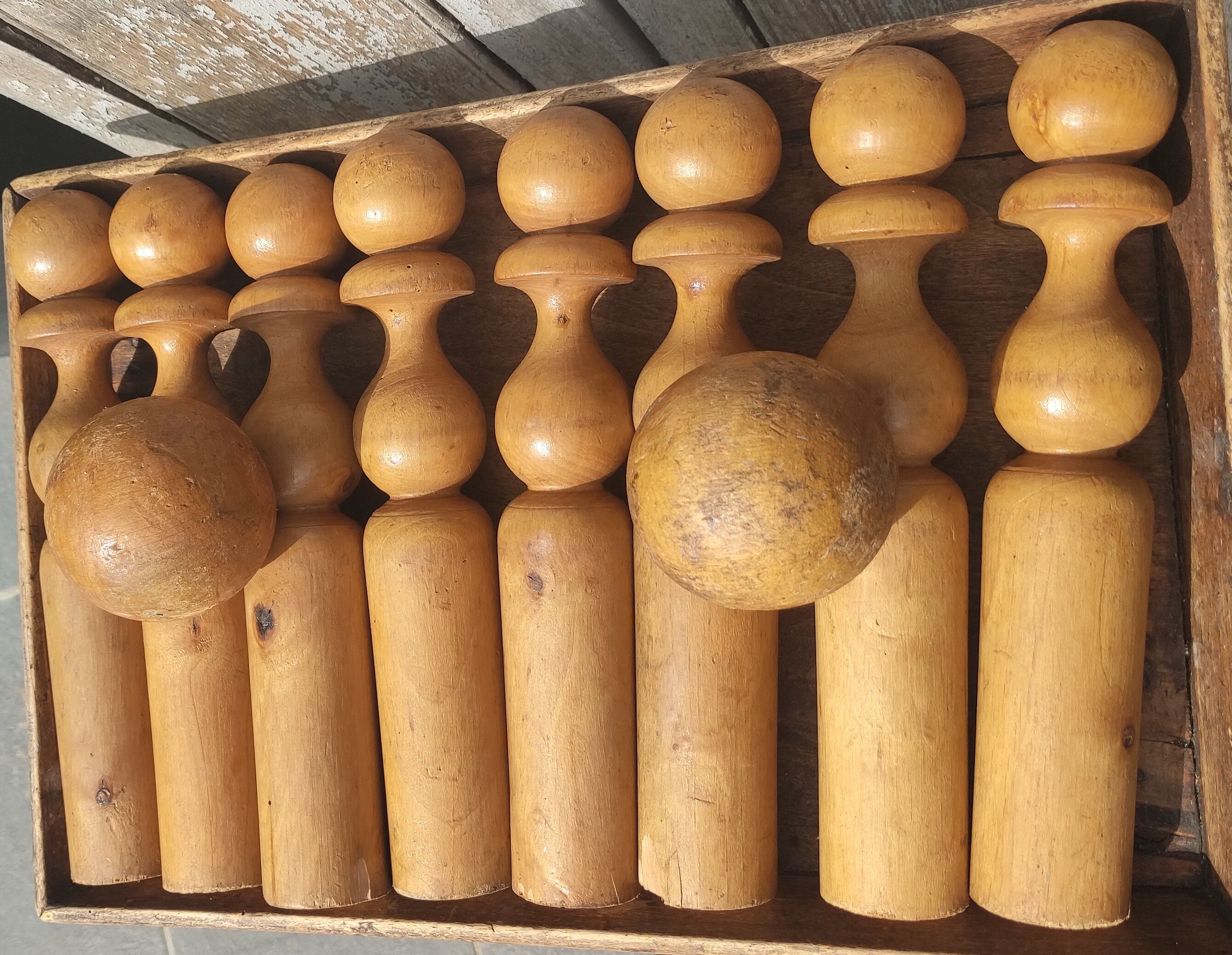 Old vintage wooden bowling game