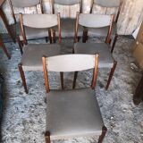 Series of 6 Scandinavian chairs in wood + gray skai, 70s vintage #a572