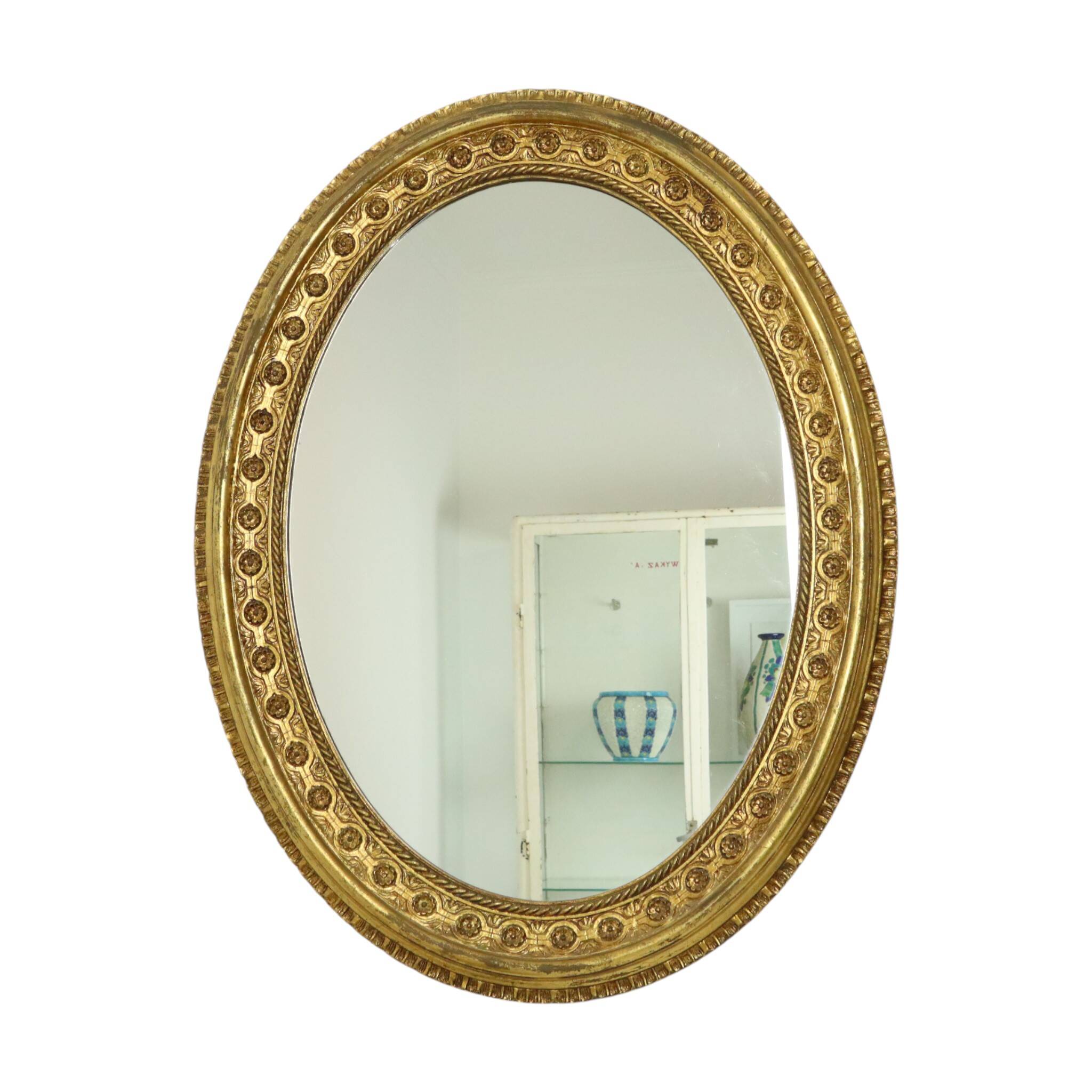 Large Oval Classic Mirror Gold Leaf Baroque Style Flowers 85cm