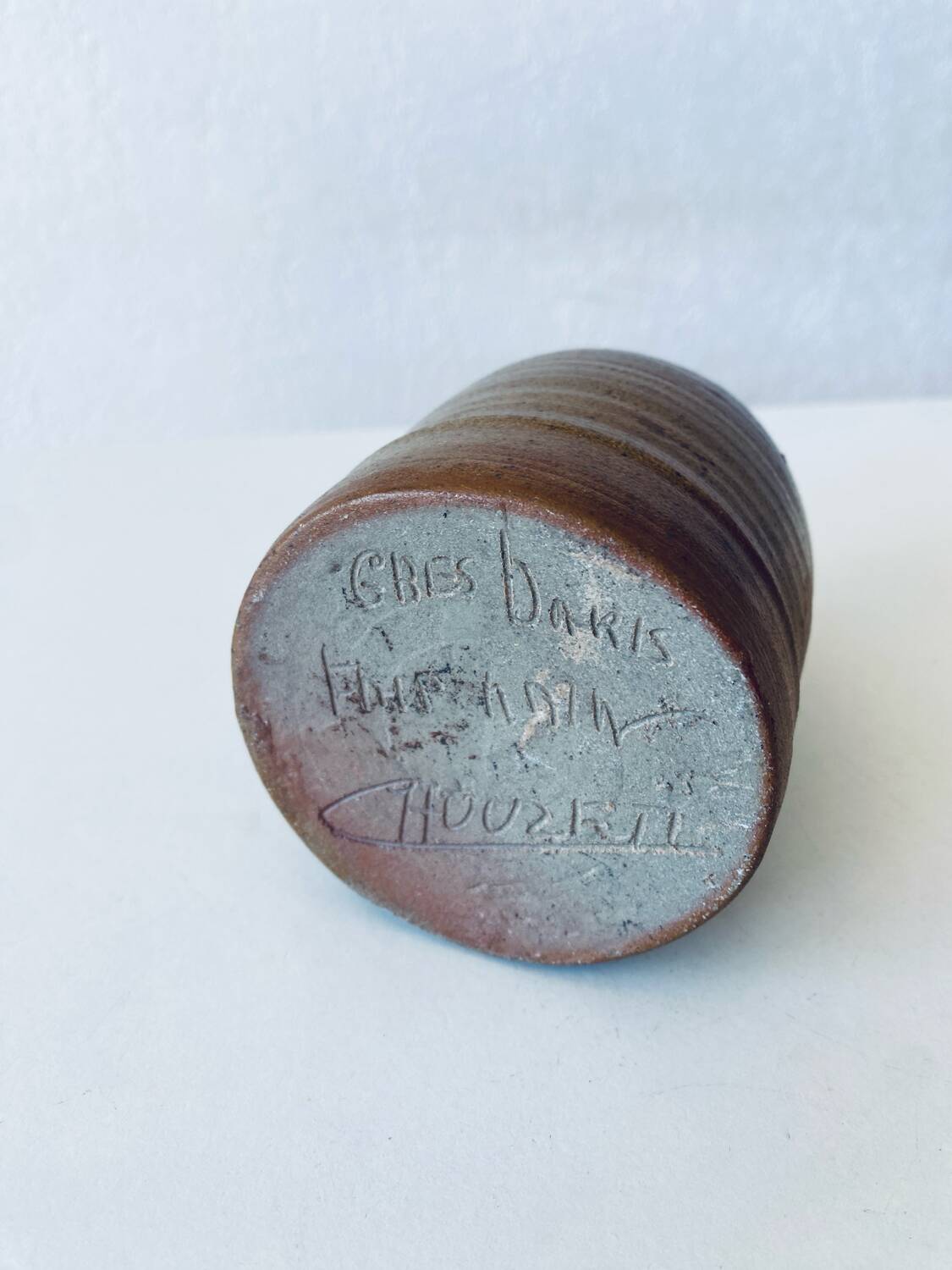 Stoneware flower spike vase signed Chouzet