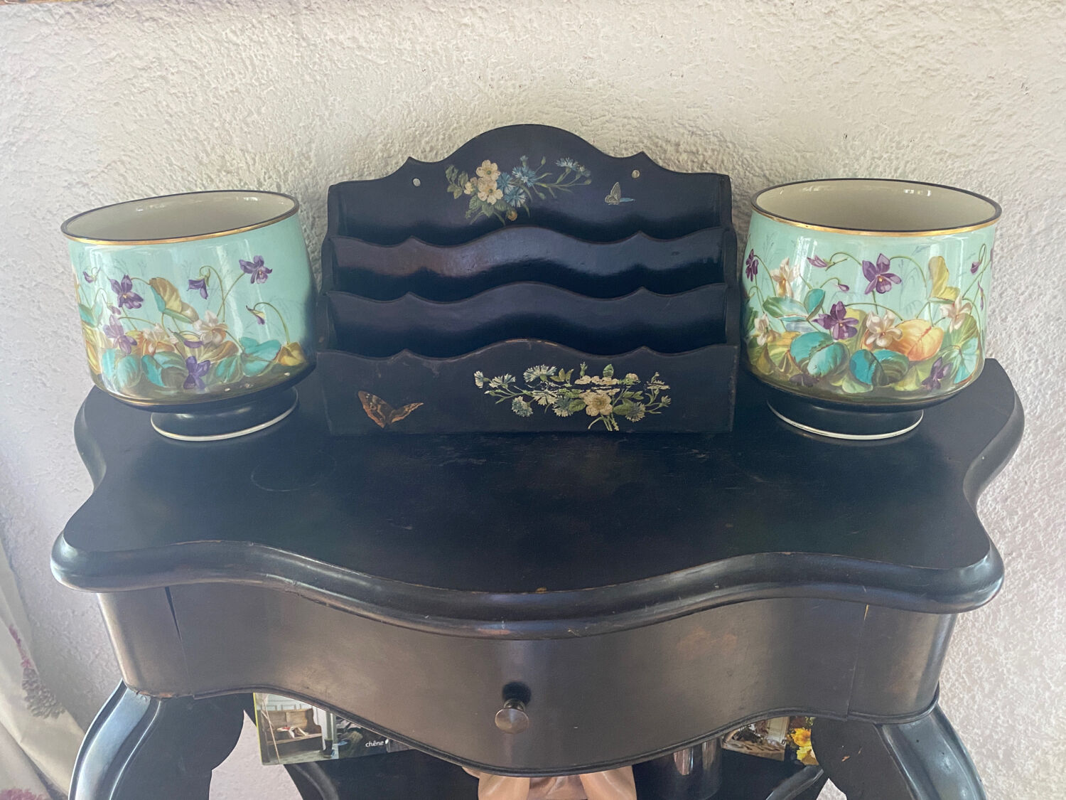 Napoleon III mail rack in blackened wood