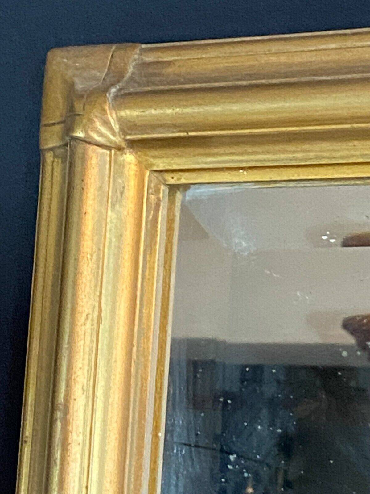 Beveled glass fireplace mirror, wood & gilded stucco, Louis XVI style floral decor
