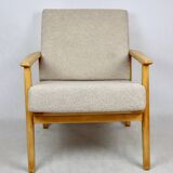 Vintage Danish armchair, 1970s, beige boucle - light wood - 2 pieces available