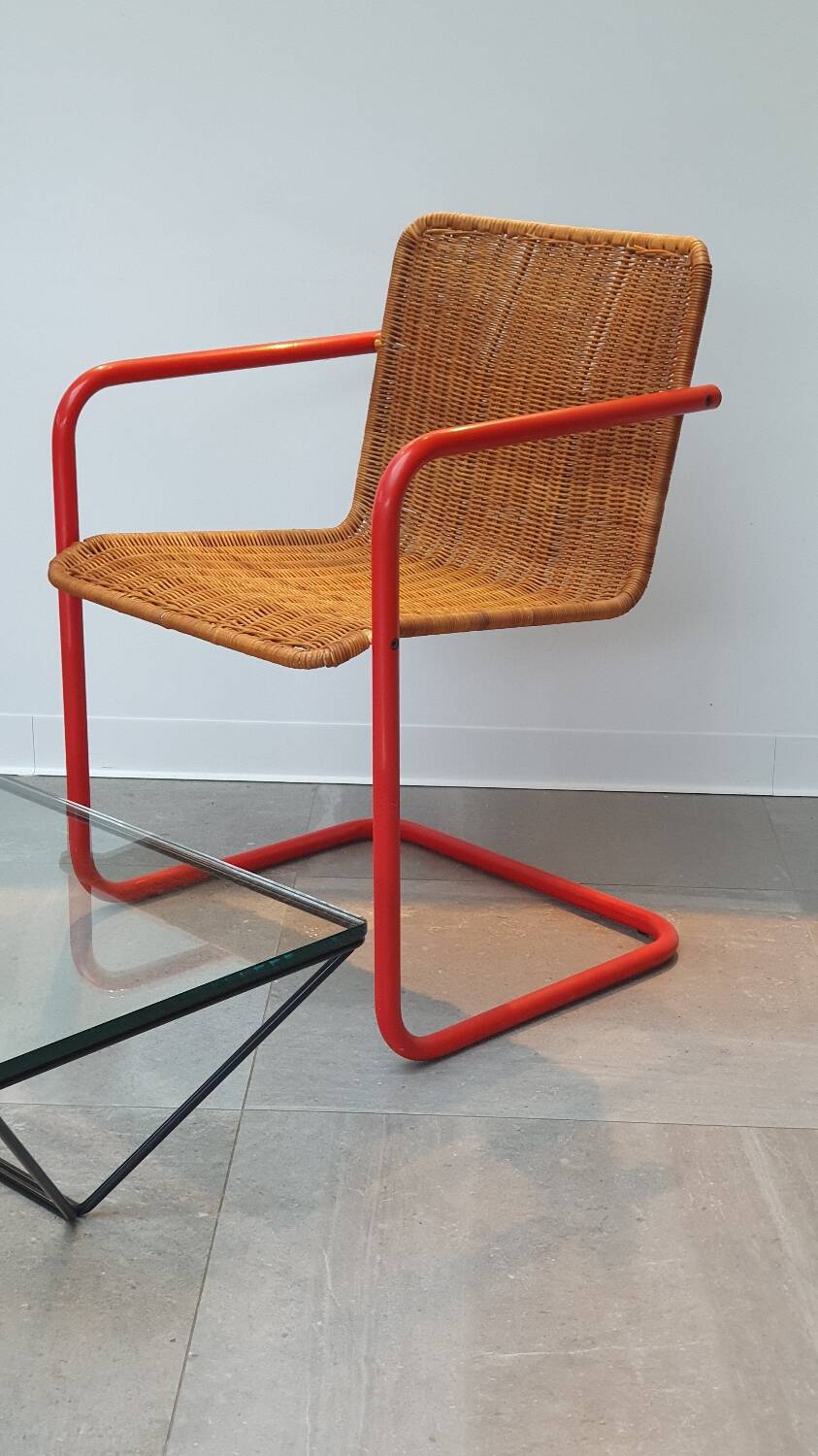 Chaise cantilever rotin métal
