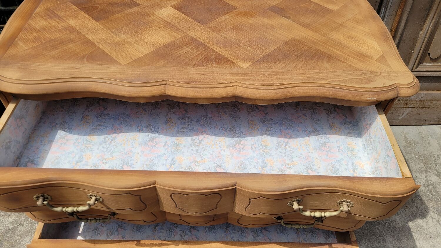 Louis xv style chest of drawers in pickled cherry