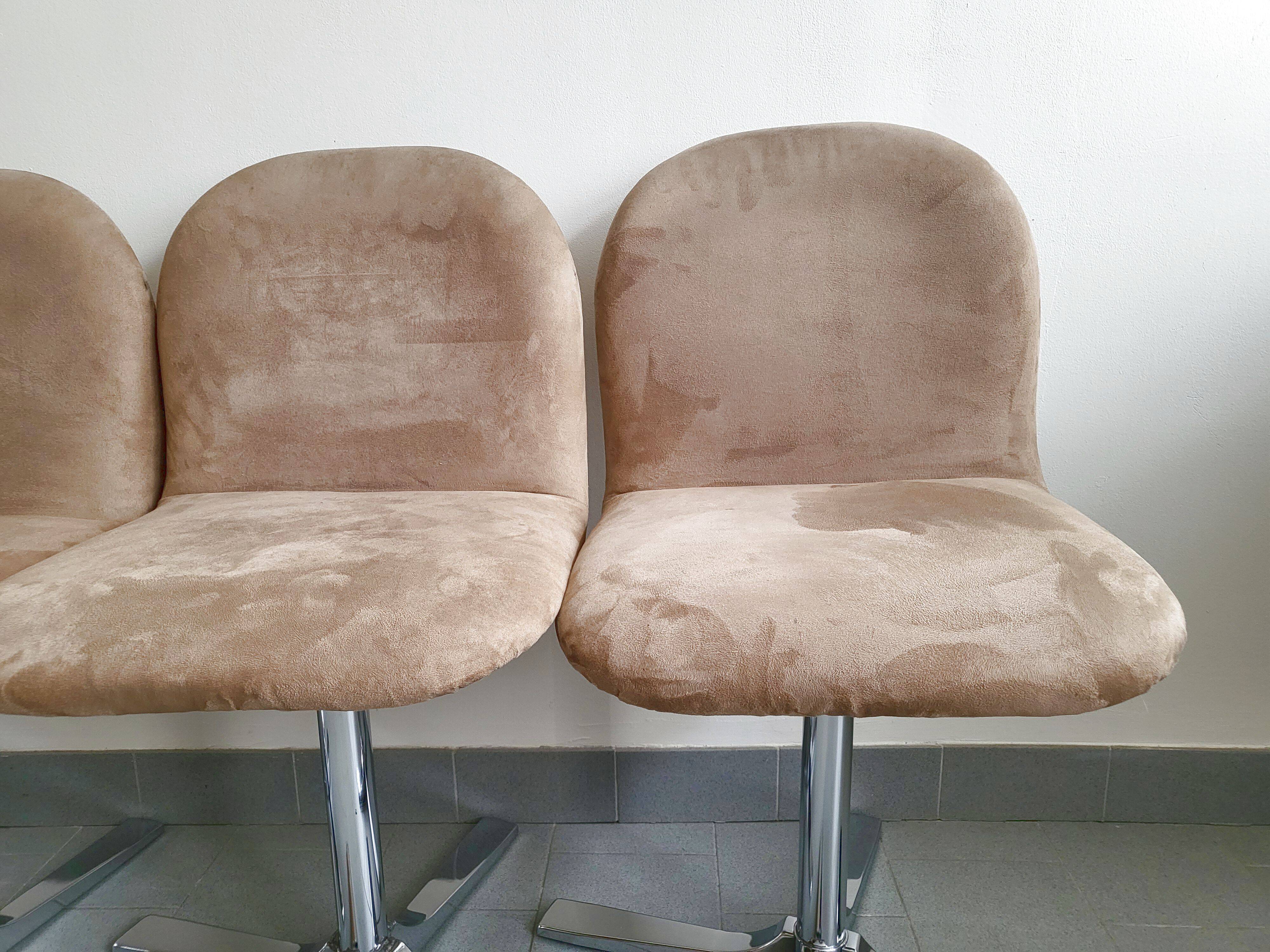 Set of 4 vintage 1970 chairs in suede & steel