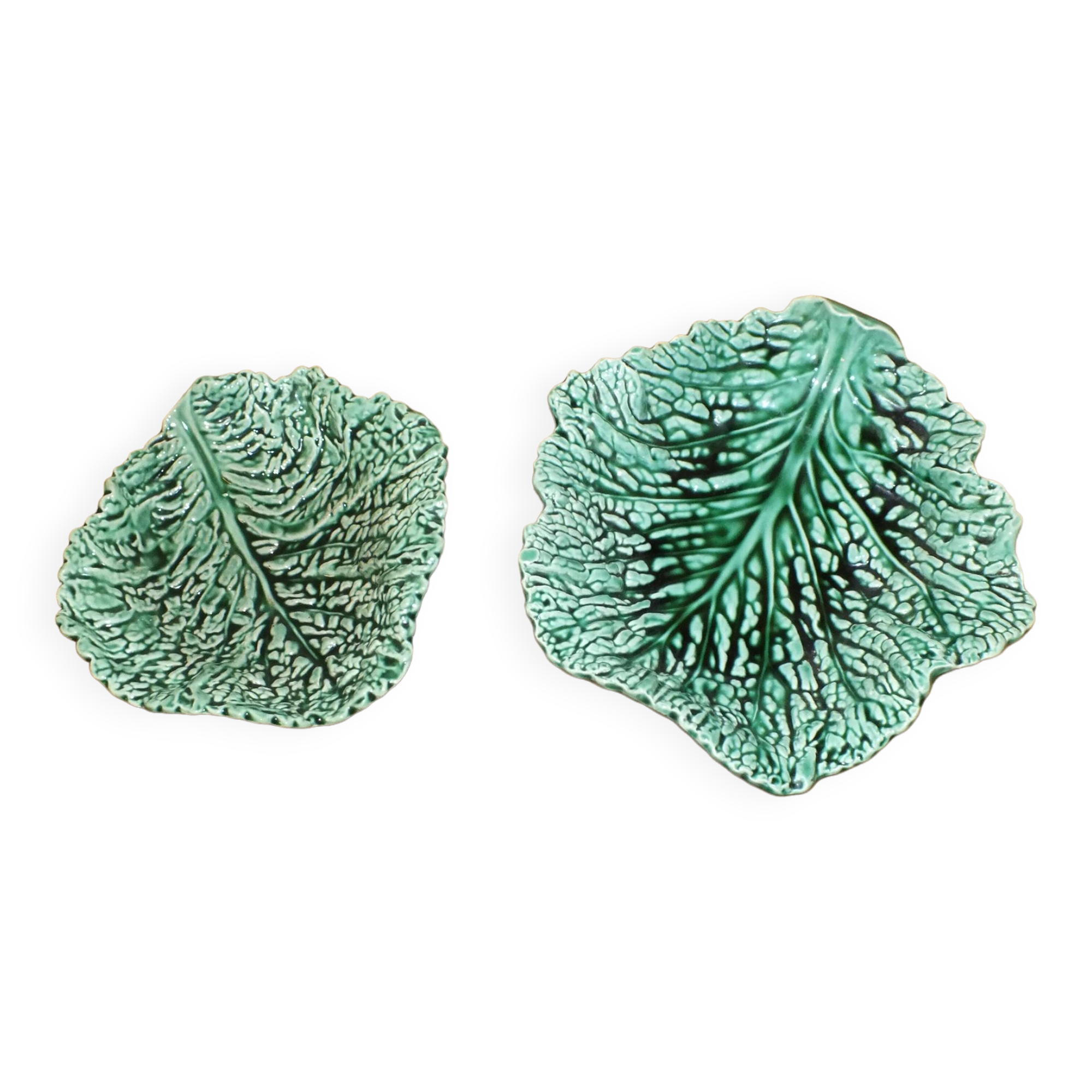 Duo dish dish in Sarreguemines cabbage leaf slip