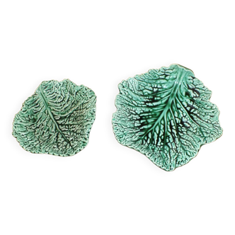 Duo dish dish in Sarreguemines cabbage leaf slip