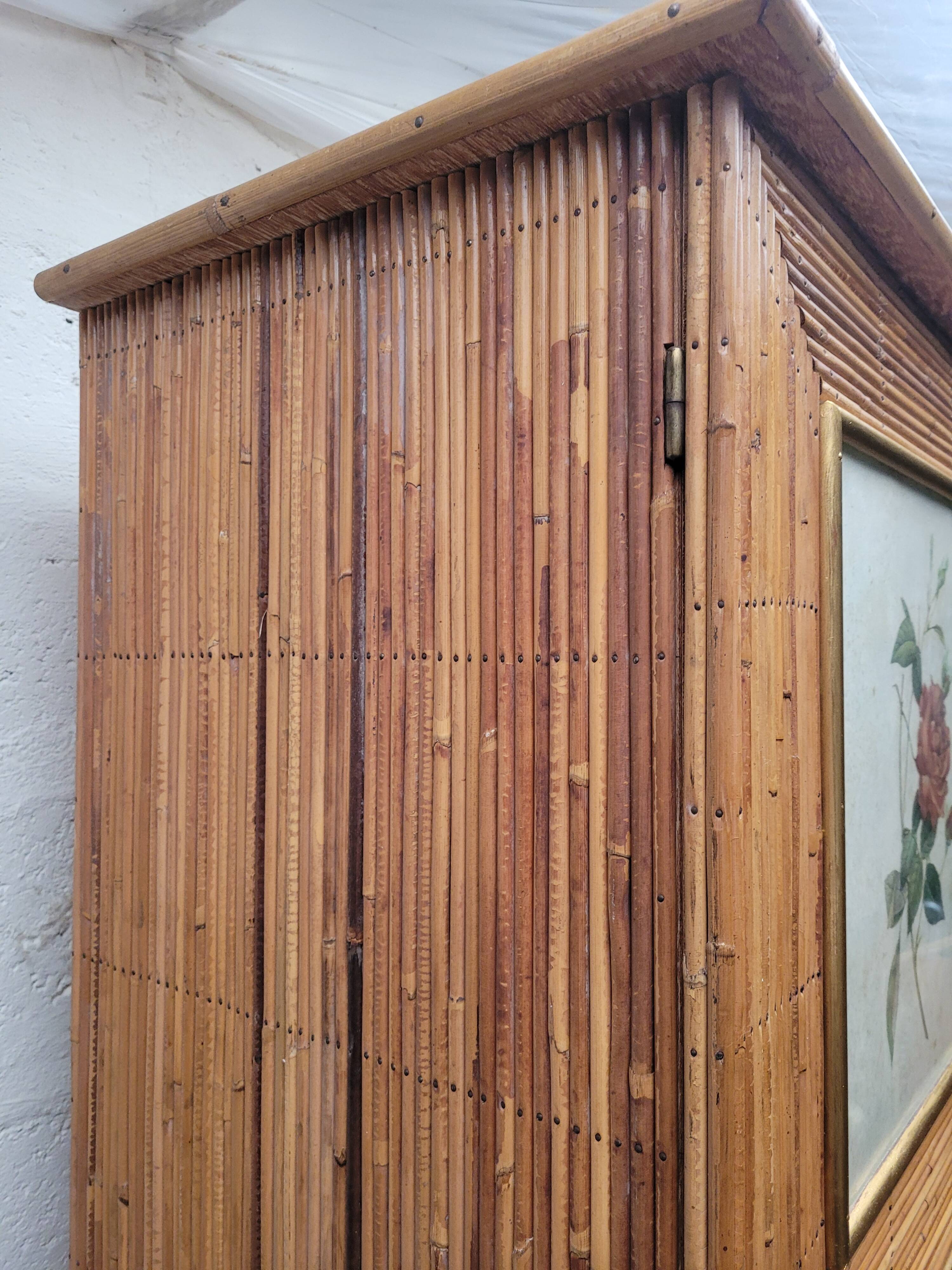 Vintage 1960s split bamboo and rattan wardrobe