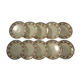 Set de 10 assiettes plates faïence Salins décor Jurançon peint main vintage