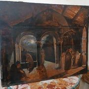 Ancient Table Large Sketch in Oil on Panel Convent of the Brothers 19th Century